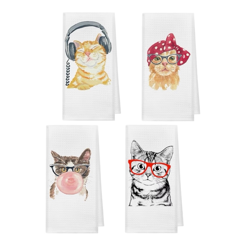 Funny Cat Kitchen Hand Towels Set of 4 | 16 x 24 | New Sealed